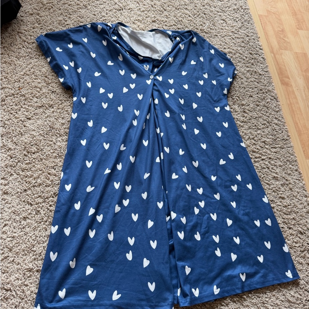 Women's  Navy Blue Heart Print breastfeeding Pajama Romper